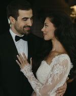 Long Sleeve Illusion Lace Wedding Dress with Train