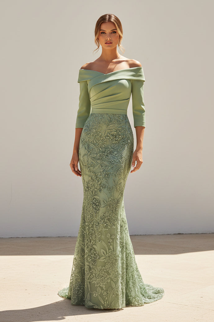 Off-the-Shoulder Lace Mermaid Evening Gown