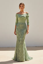 Off-the-Shoulder Lace Mermaid Evening Gown