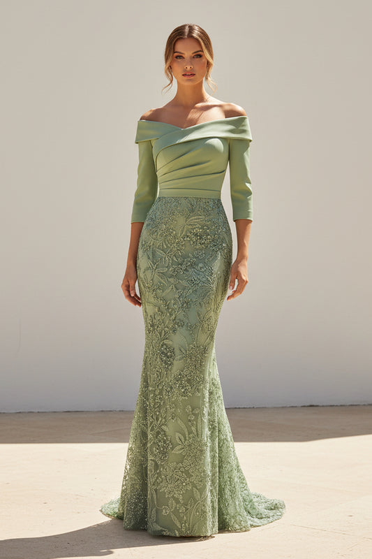 Off-the-Shoulder Lace Mermaid Evening Gown