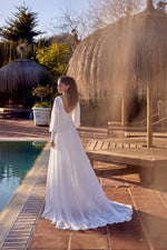Plunging V-Neck Long Sleeve Wedding Dress