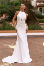 Halter Keyhole Mermaid Wedding Dress with Back Bow