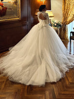 High Neck Lace Long Sleeve Ball Gown Wedding Dress