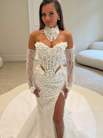 Beaded Corset Mermaid Wedding Dress with High Slit
