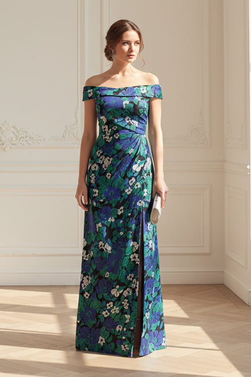 Off-The-Shoulder Floral Maxi Dress with High Slit