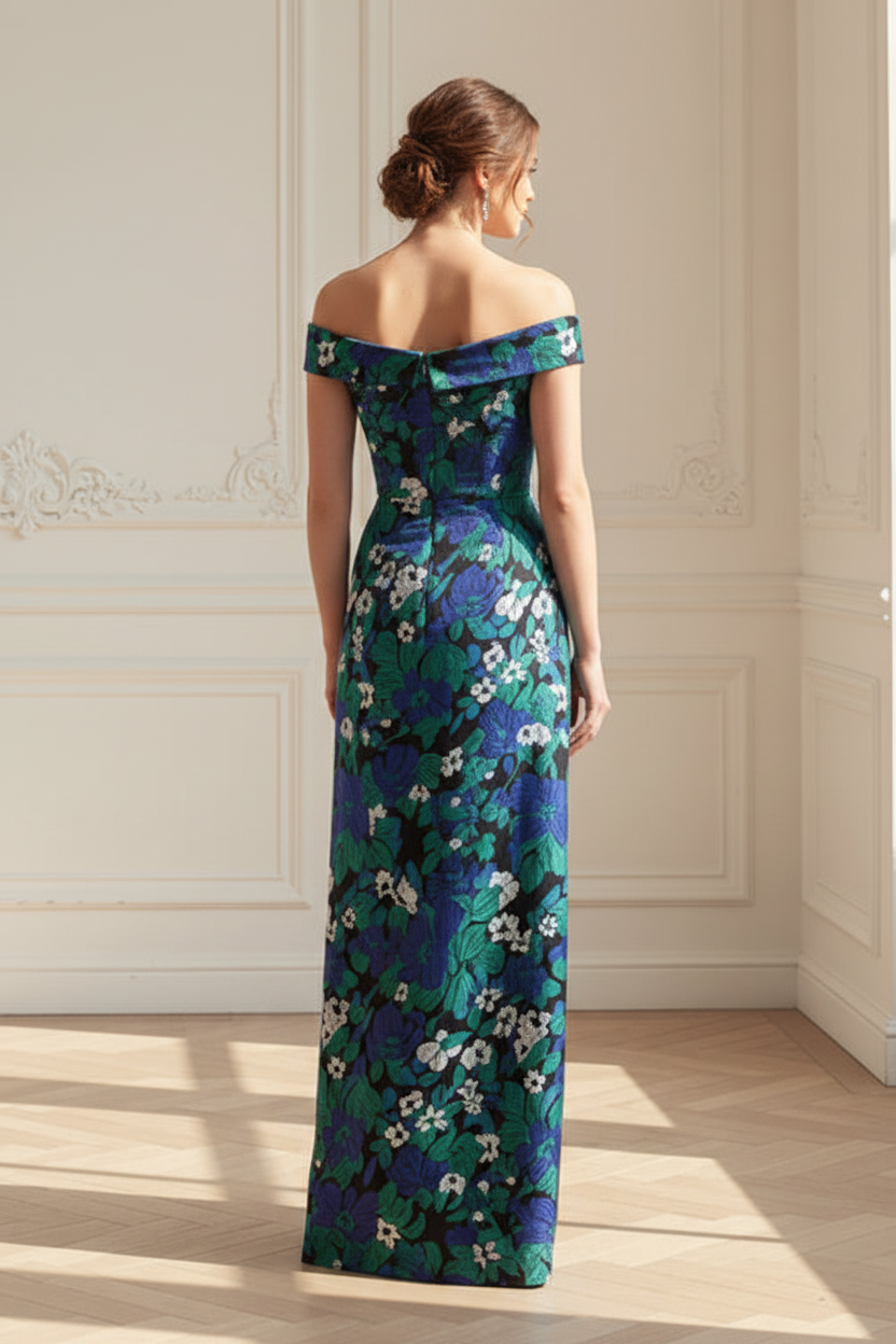 Off-The-Shoulder Floral Maxi Dress with High Slit