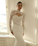 High Neck Lace Mermaid Wedding Dress with Corset Bodice
