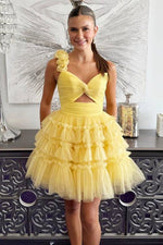 One-Shoulder Tiered Tulle Homecoming Mini Dress
