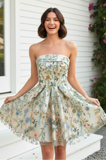Strapless 3D Floral Embroidered Mini A-Line Dress