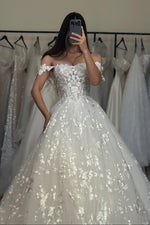 Off-the-Shoulder Lace Ball Gown Wedding Dress