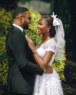 Vintage Lace Tea-Length Wedding Dress with 3D Flowers