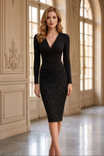 Surplice Midi Dress with Asymmetric Lace Panel