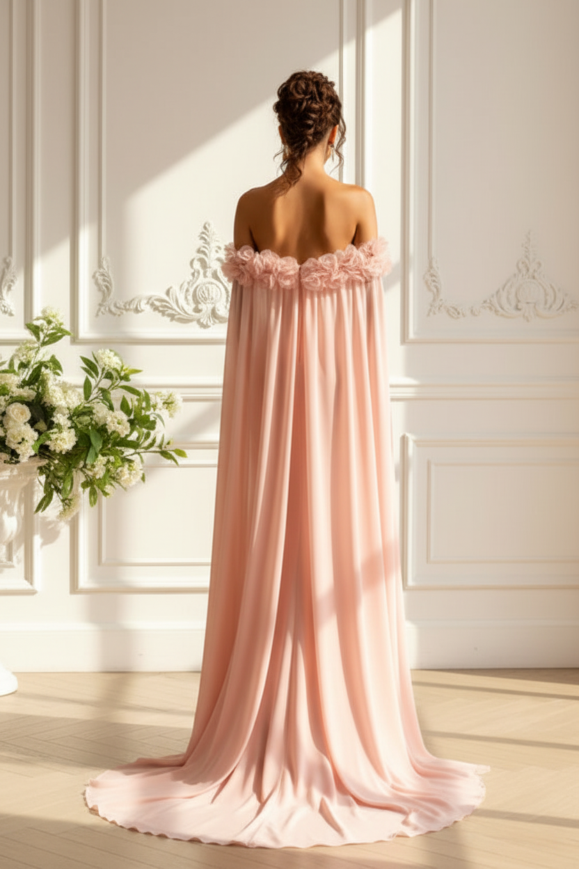 Off-Shoulder Floral Cape Mermaid Gown