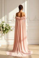 Off-Shoulder Floral Cape Mermaid Gown