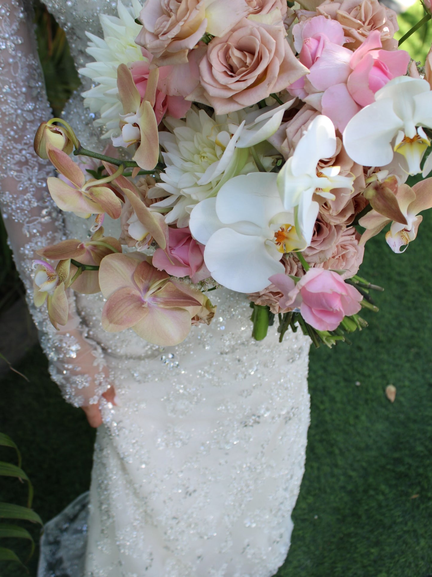 Beaded Lace Long Sleeve Wedding Gown with Square Neck