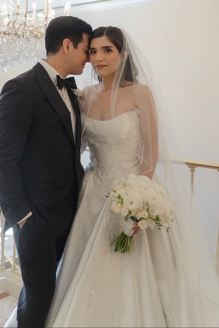 Strapless Satin Ball Gown Wedding Dress with Train
