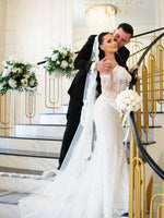 Corset Mermaid Lace Wedding Dress with Sleeves