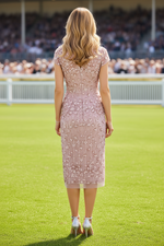 Illusion Neckline 3D Floral Midi Sheath Dress