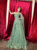 Embroidered Tulle A-Line Gown with Cape