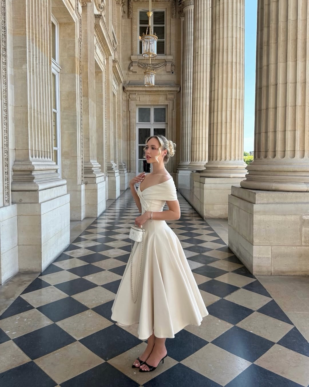 Off-the-Shoulder Asymmetrical Midi Dress