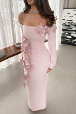 Off-Shoulder 3D Floral Column Gown