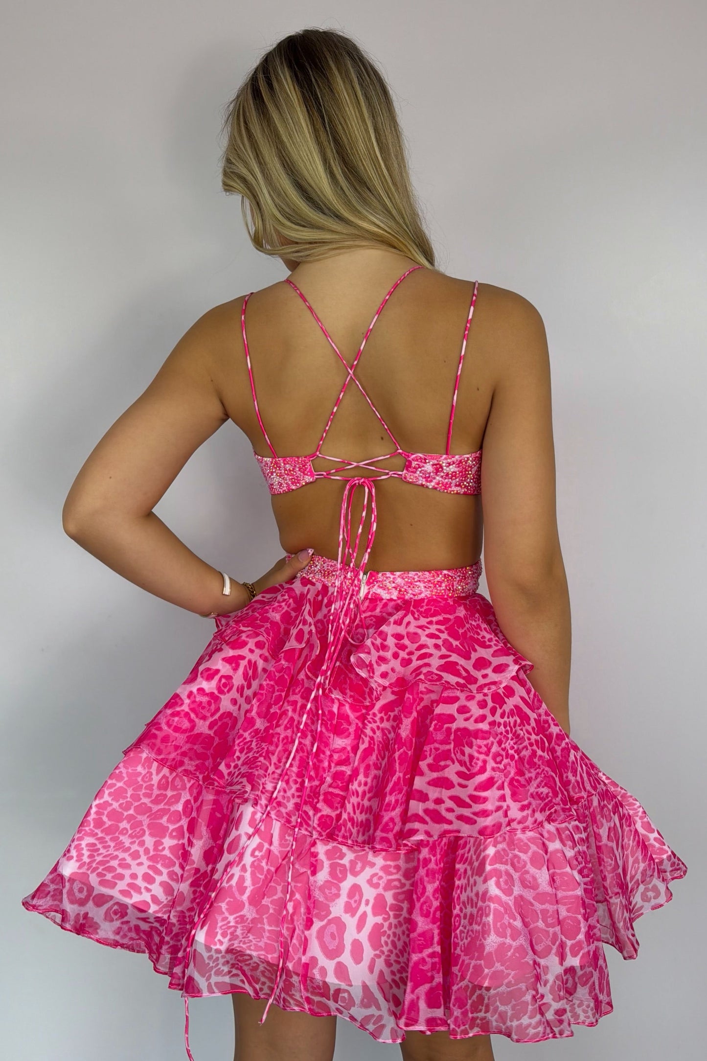 Animal Print Tiered Mini Dress with Cut-Outs