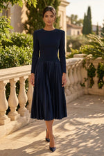 Long Sleeve Pleated Midi Dress