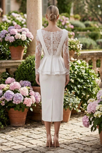 Lace Illusion Peplum Midi Sheath Dress
