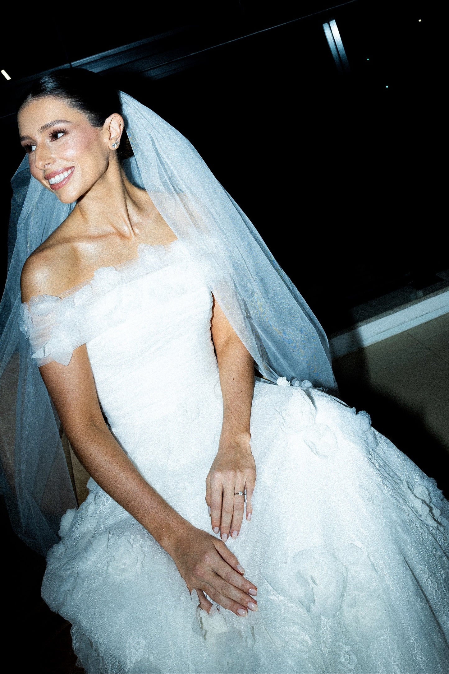 3D Floral A-Line Wedding Dress with Ruched Bodice