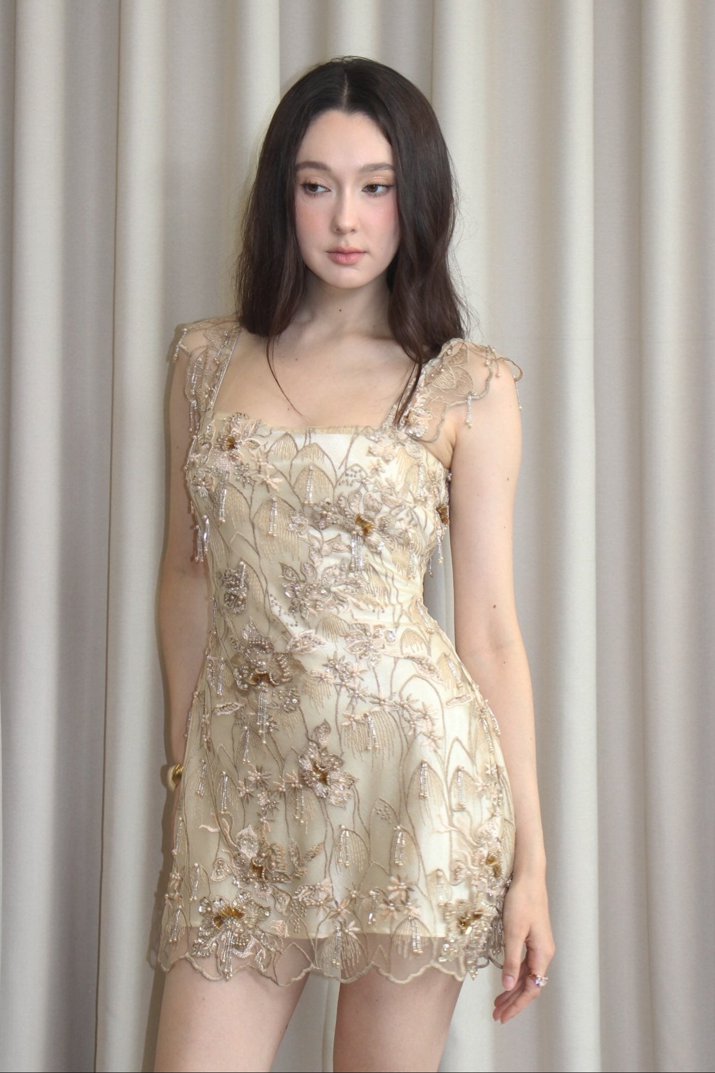 Beaded Floral Lace Embellished Mini Dress