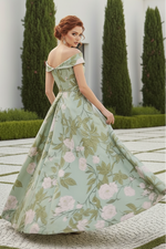 Off-the-Shoulder Floral Print A-Line Evening Gown
