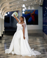Long Sleeve Pearl Mermaid Wedding Dress with Overskirt