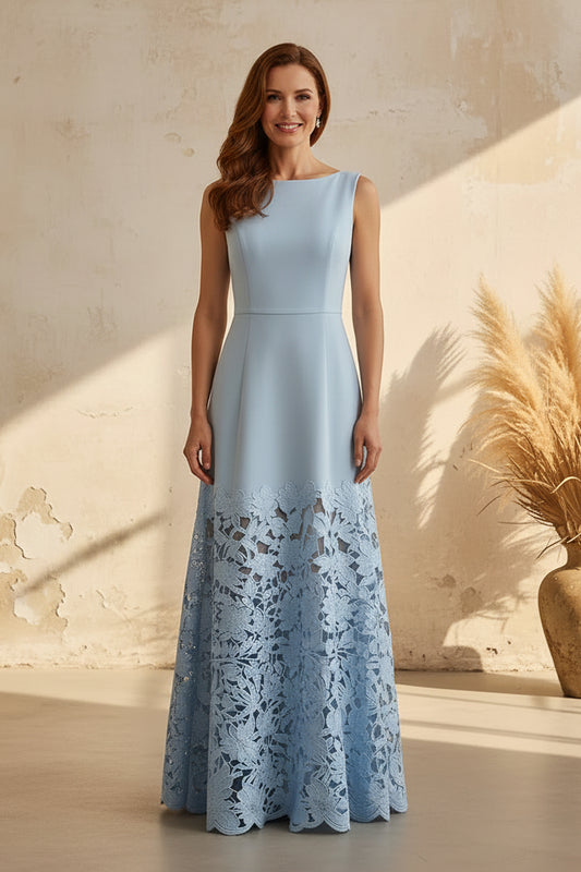 Sleeveless A-Line Maxi Dress with Lace Skirt