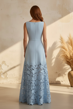 Sleeveless A-Line Maxi Dress with Lace Skirt