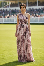 One Shoulder Floral Print Chiffon Maxi Dress