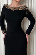 Beaded Bateau Neck Open Back Evening Gown