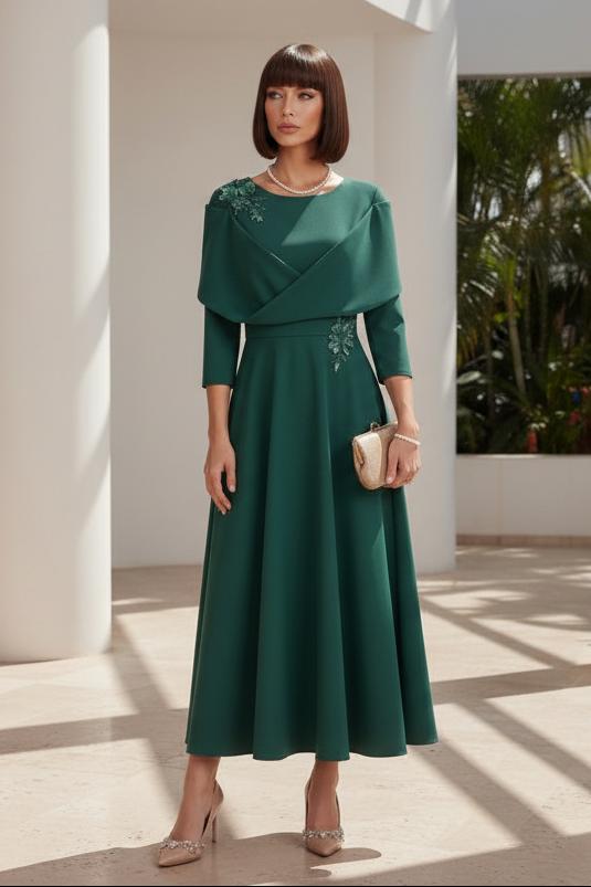 Crossover Overlay Midi Dress with Appliqués
