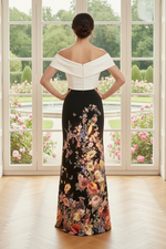 Off The Shoulder Floral Print Evening Gown