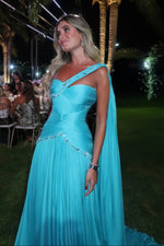 One Shoulder Crystal Embellished Evening Gown