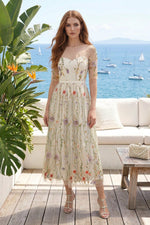 Floral Embroidered Illusion Midi Dress