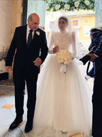 High Neck Lace Mermaid Wedding Dress with Detachable Train