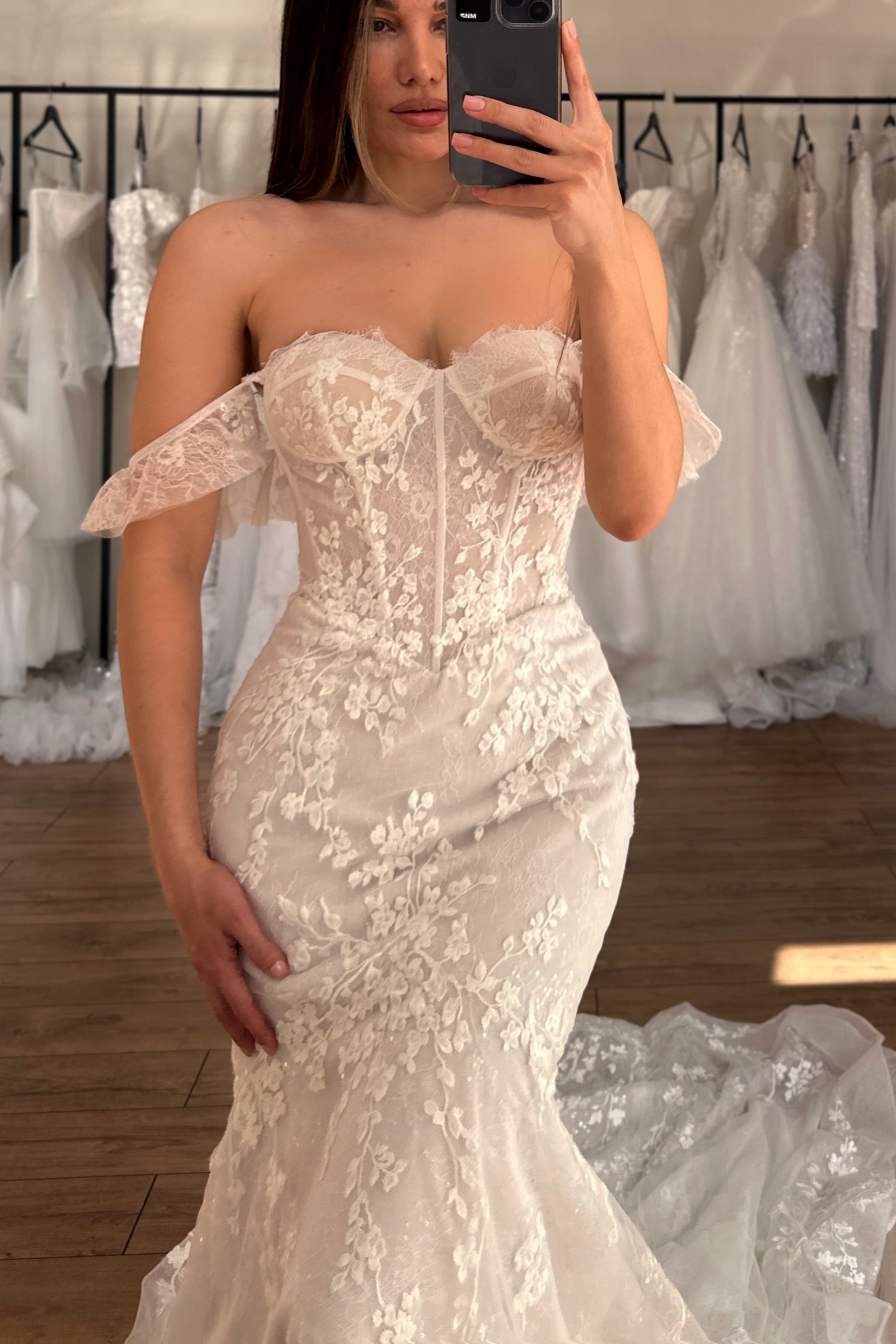 Off-Shoulder Corset Mermaid Lace Wedding Dress