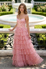 Tiered Ruffle Corset Gown with Polka Dots