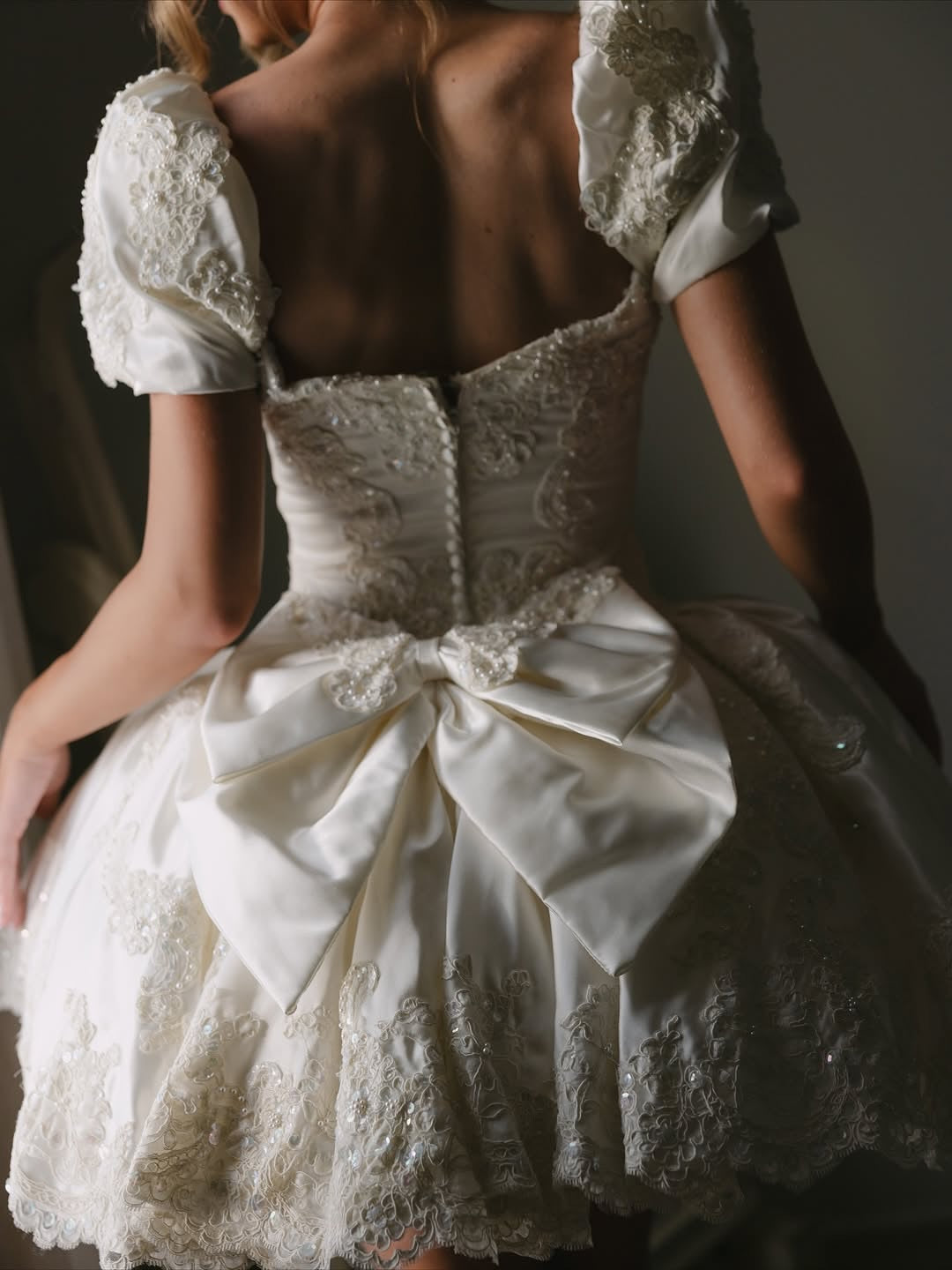 Puff Sleeve Bubble Skirt Mini Bridal Dress
