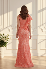 Sequin Trumpet Gown with Asymmetric Ruffle