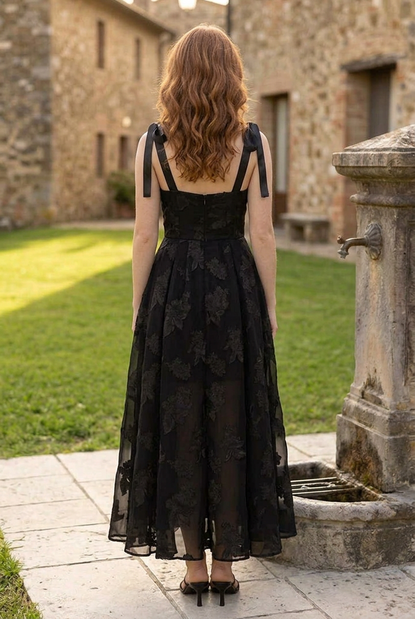 Floral Burnout Tie-Shoulder Corset Maxi Dress