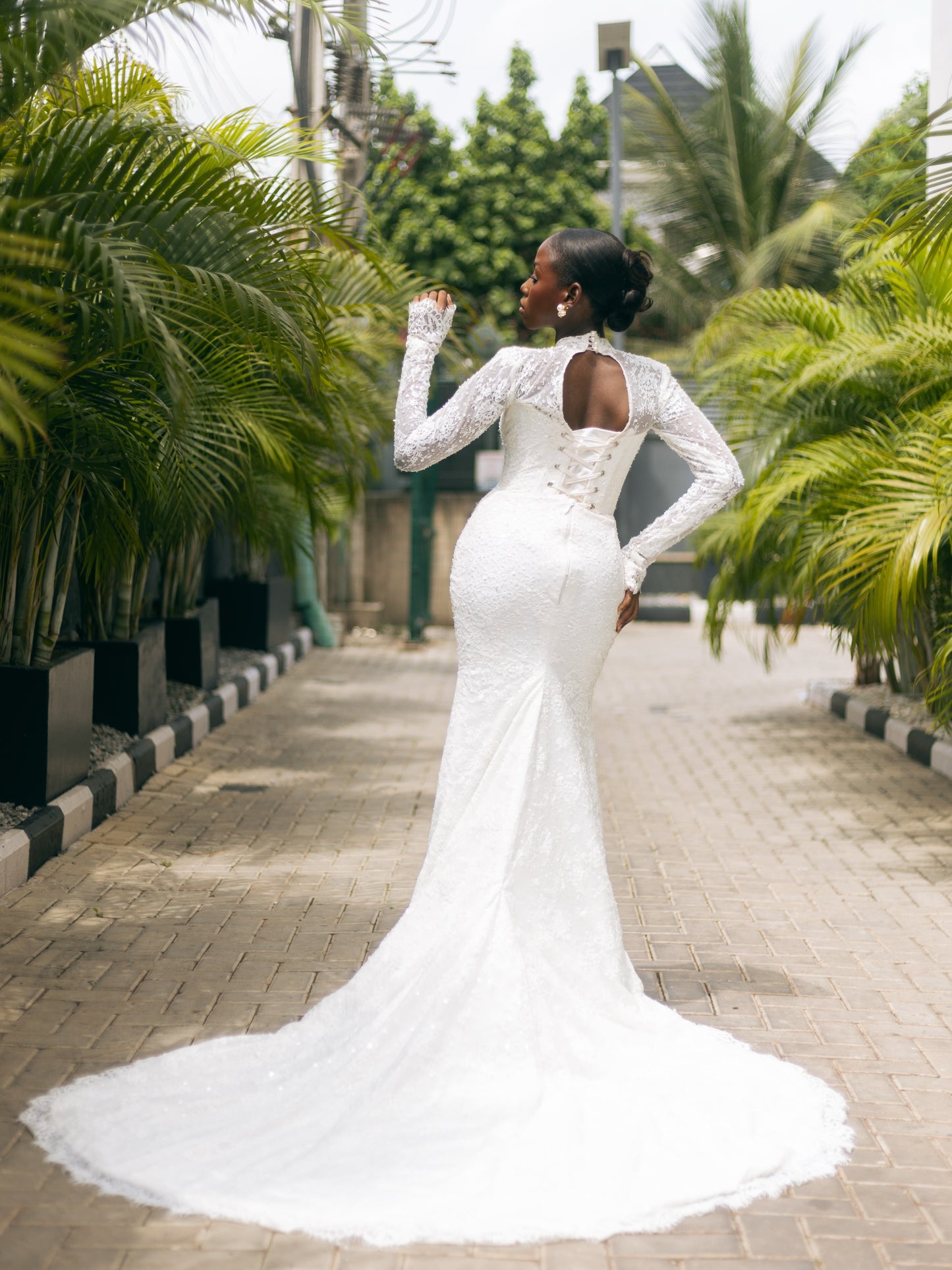 Lace High-Neck Mermaid Wedding Dress with Corset Back