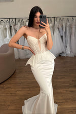 Corset Peplum Mermaid Wedding Dress with Train