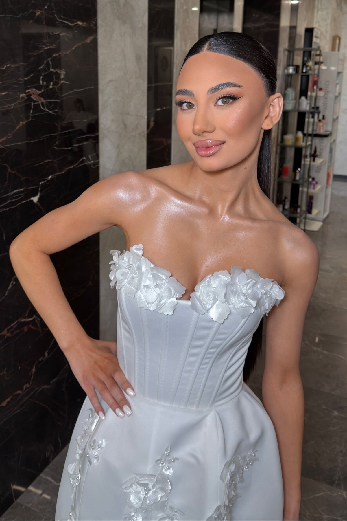 Strapless Corset Mini Dress with 3D Florals