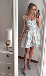 Floral Print A-Line Mini Dress with Tie Straps